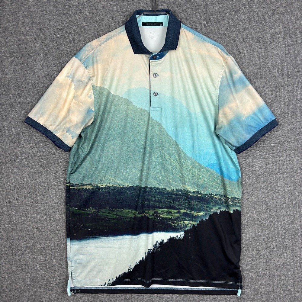 Greyson Polo Shirt Mens Medium River Runs Through It Print Performance Golf